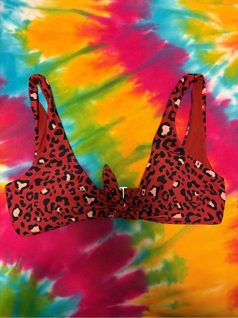 Holister women’s Red Leopard Print Bikini Top with Front Tie